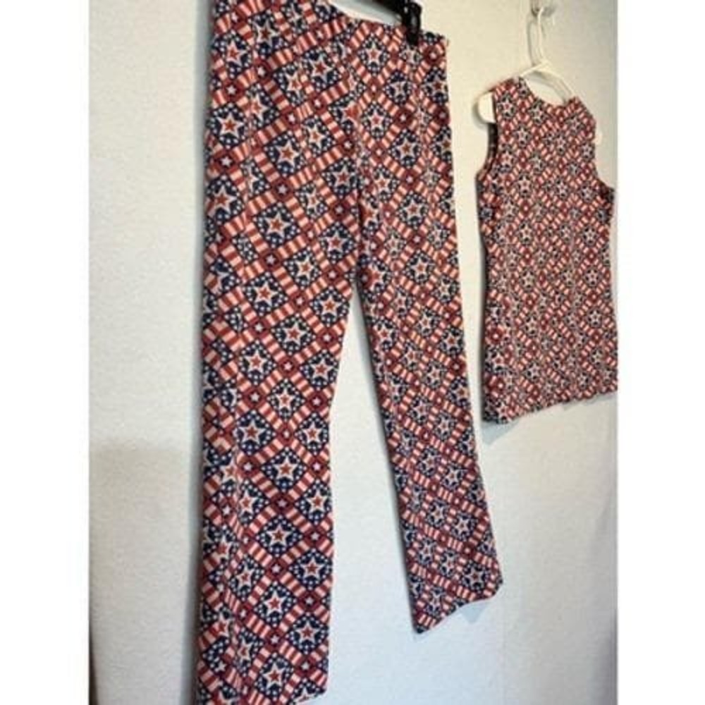Vtg Handmade Women's 2 Pc Outfit USA Patriotic American Flag Small - Picture 11 of 16